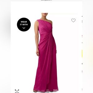 Adrianna Papell Pleated One-Shoulder Magenta Maxi Dress